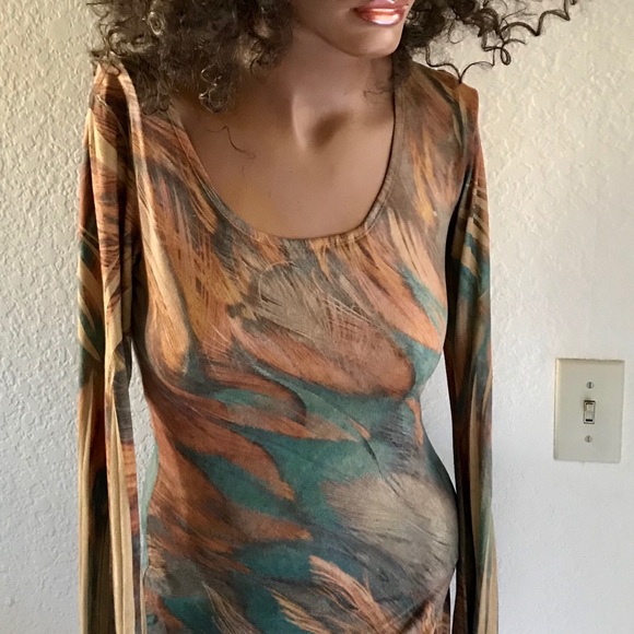 PEACOCK Feather SUBLIMATION Ultrasuede DRESS Small - Picture 7 of 8